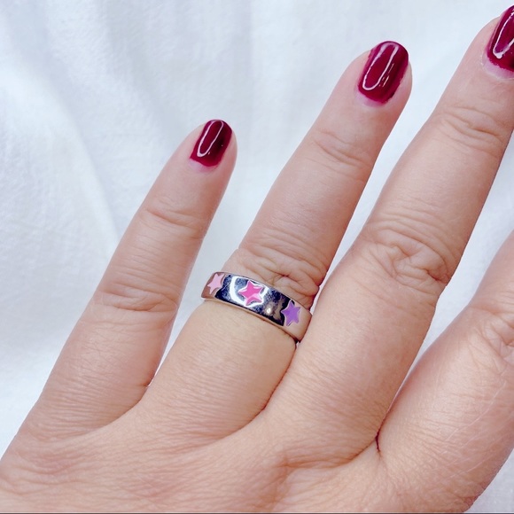❣️$25/3❣️ Pink To Purple Enamel Stars Sliver Plated Ring - Picture 5 of 9